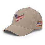 Left-front view of khaki Old Glory Eagle Flexfit hat