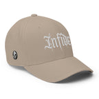 Right-front view of khaki Infidel Script Flexfit hat