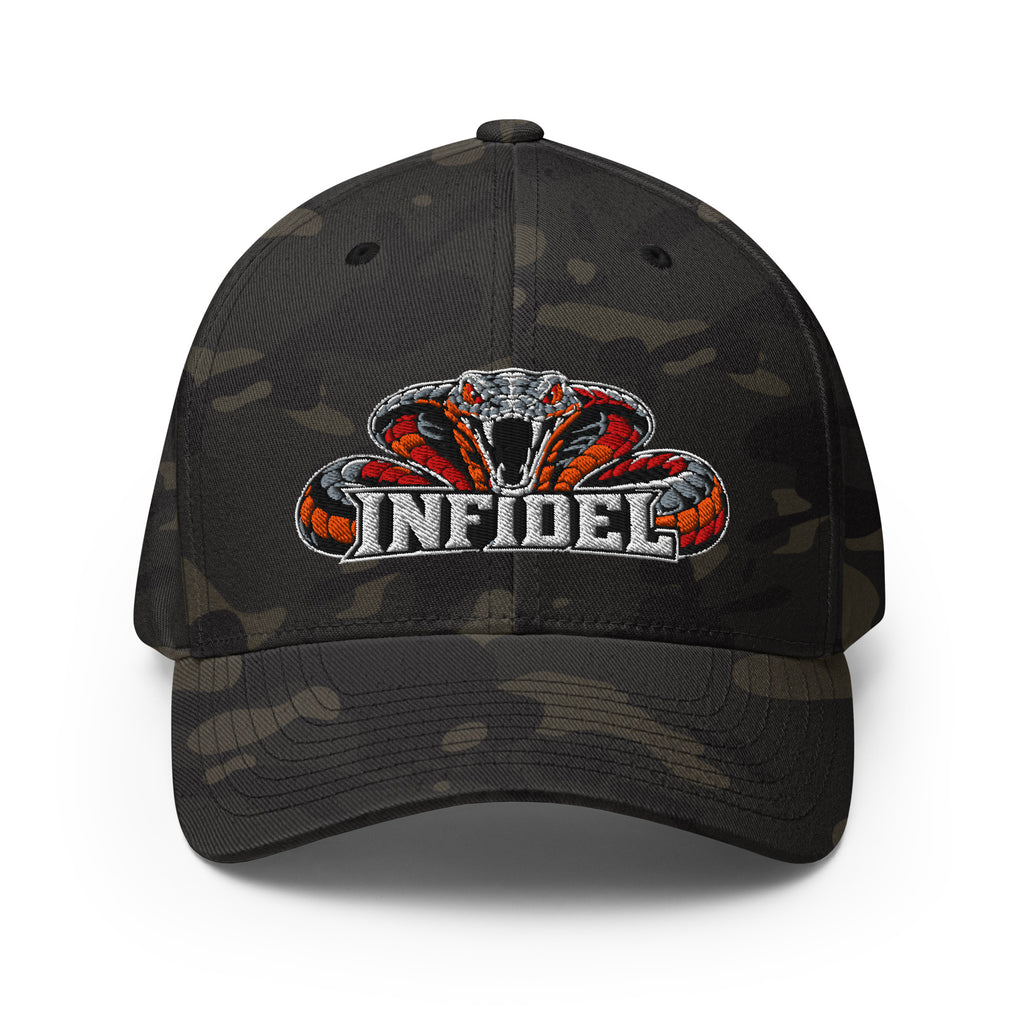 Front view of multicam black Infidel Cobra King Flexfit hat