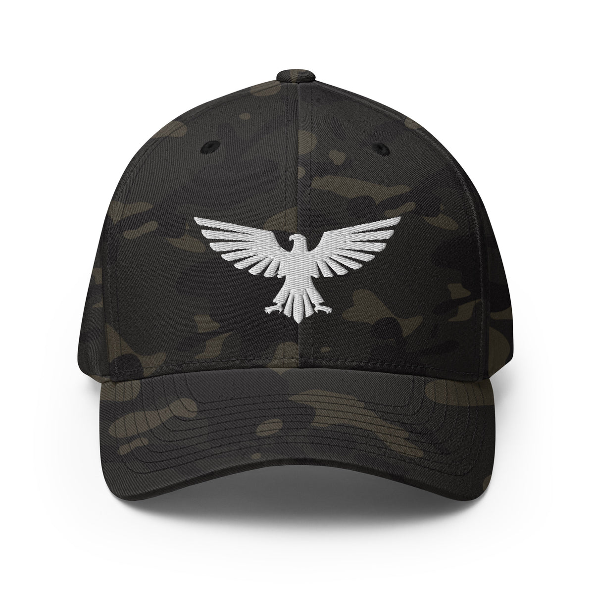 Front view of multicam black Bold American Eagle Flexfit hat