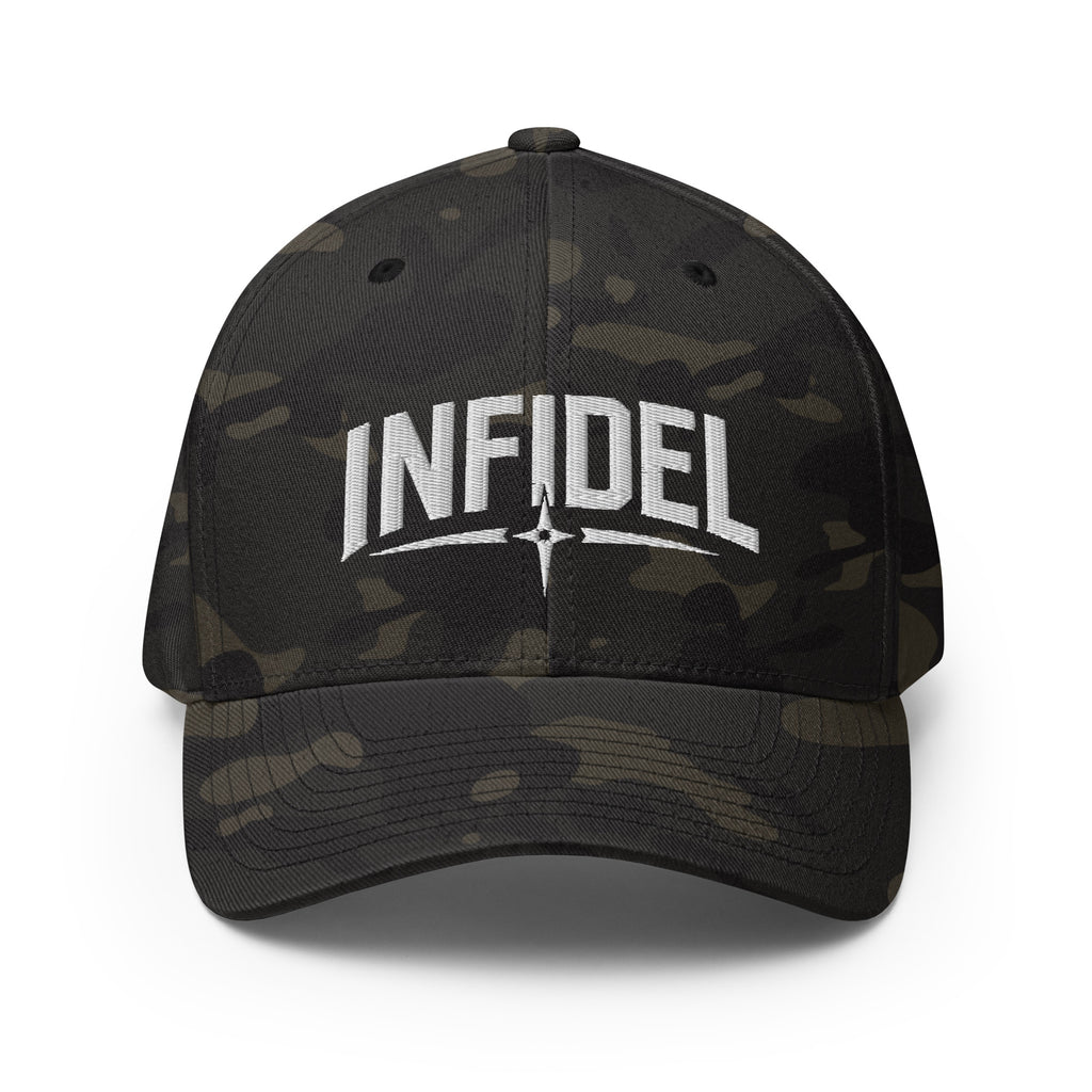 Front view of multicam black Infidel Spike Flexfit hat