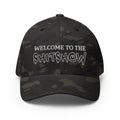 Front view of multicam black Welcome to the Shitshow Flexfit hat