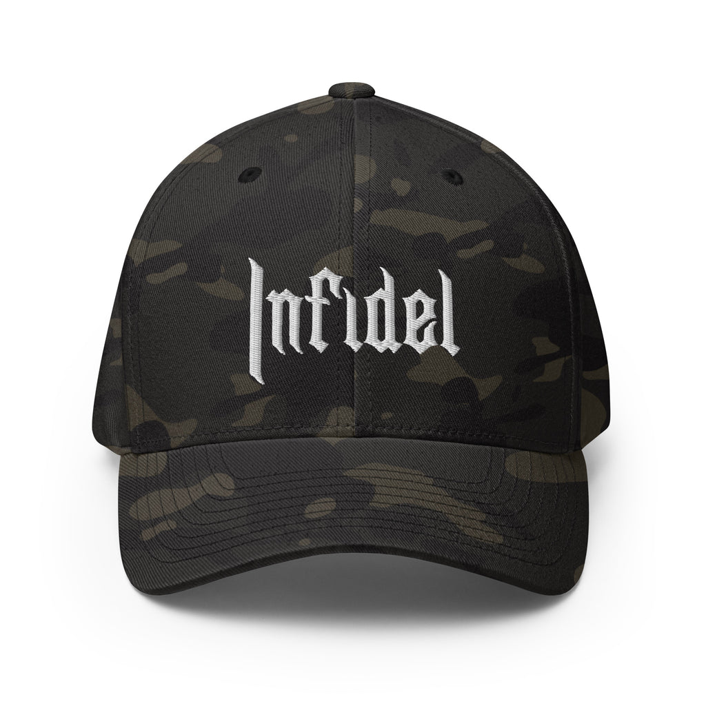 Front view of multicam black OG Infidel Flexfit hat