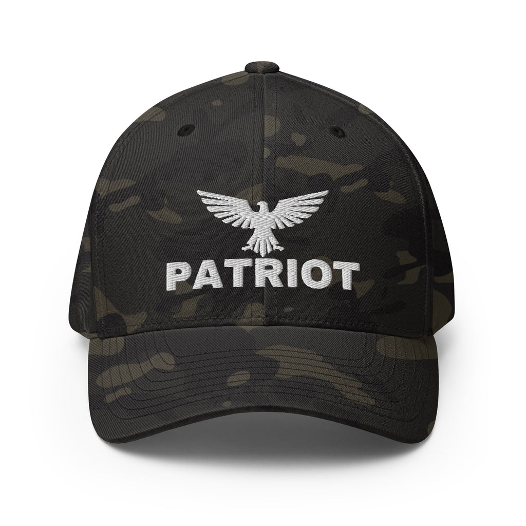 Front view of multicam black Patriot Eagle Flexfit hat