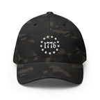 Front view of multicam black 1776 Betsy Ross Stars Flexfit hat
