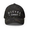 Multicam Black structured Flexfit cap with embroidered Diesel Cowboy front design, front view