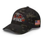Left-front view of multicam black Infidel Cobra King Flexfit hat