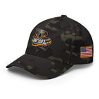 Left-front view of multicam black Infidel Coiled Cobra Flexfit hat