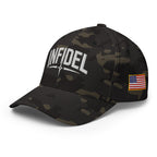 Left-front view of multicam black Infidel Spike Flexfit hat