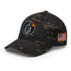 Multicam Black structured Flexfit cap with embroidered F-Bomb design, left front view