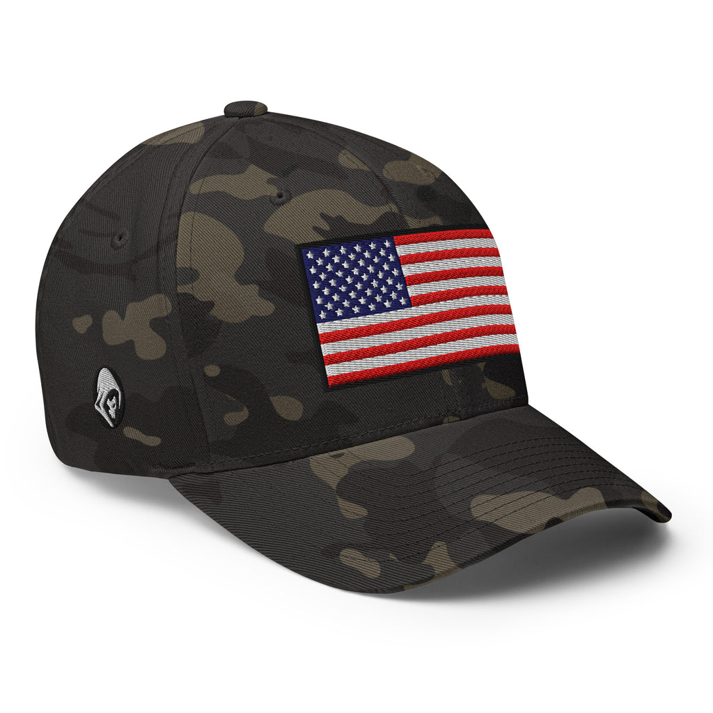 Old Glory American Flag Flexfit Hat in Multicam Black, right front view