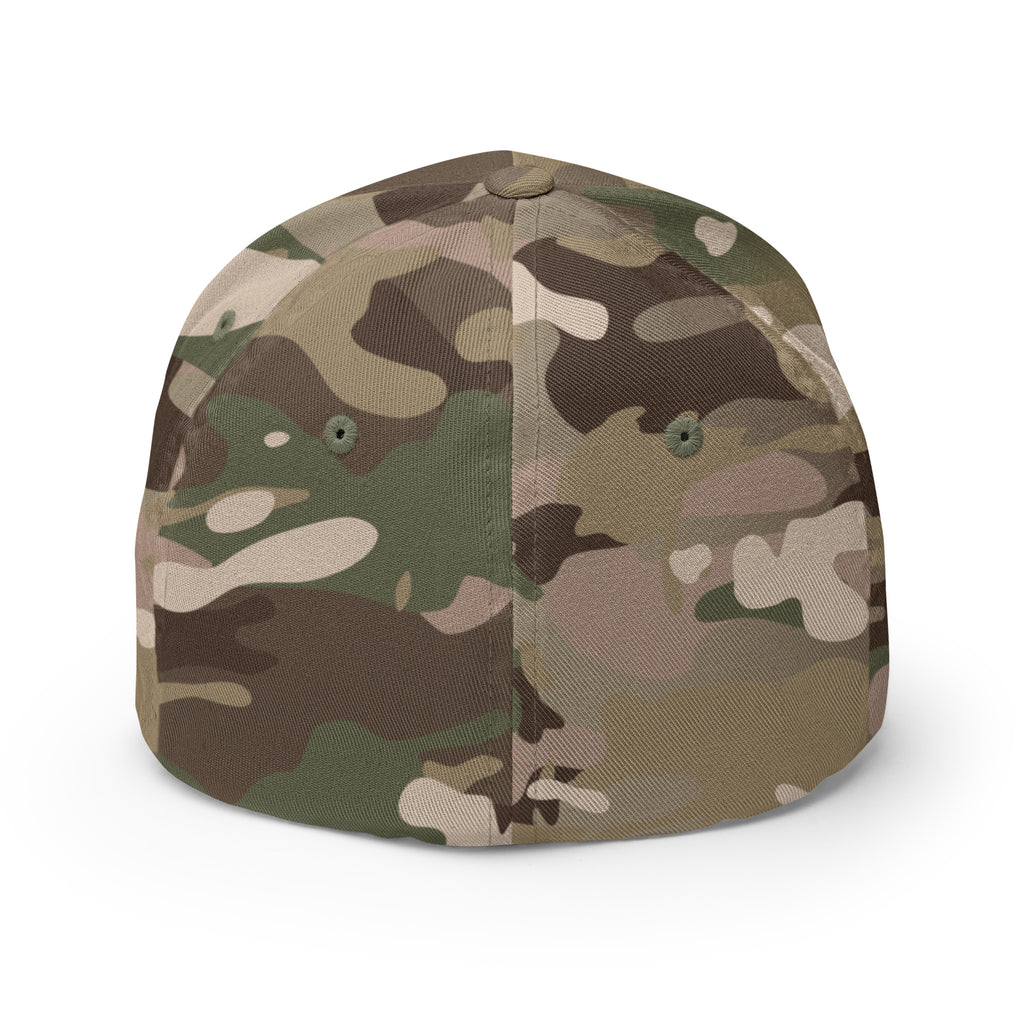 Back view of multicam green Infidel USA Flag Cobra Flexfit hat