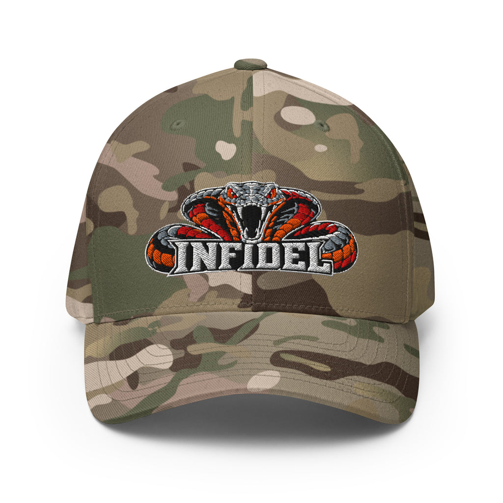 Front view of multicam green Infidel Cobra King Flexfit hat
