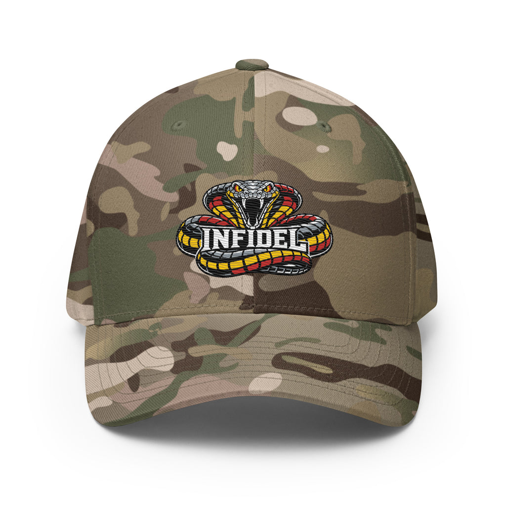 Front view of multicam green Infidel Coiled Cobra Flexfit hat