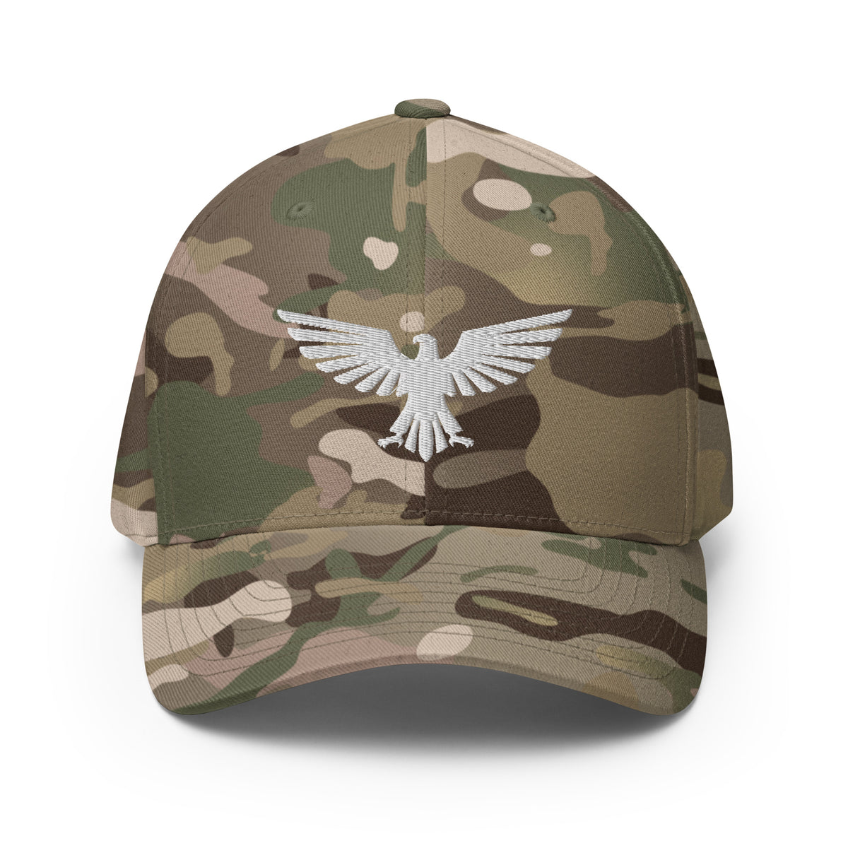 Front view of multicam green Bold American Eagle Flexfit hat