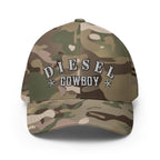 Multicam Green structured Flexfit cap with embroidered Diesel Cowboy front design, front view