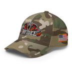 Left-front view of multicam green Infidel Cobra King Flexfit hat