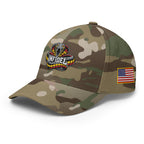 Left-front view of multicam green Infidel Coiled Cobra Flexfit hat