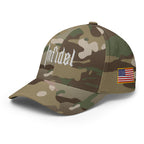 Left-front view of multicam green OG Infidel Flexfit hat
