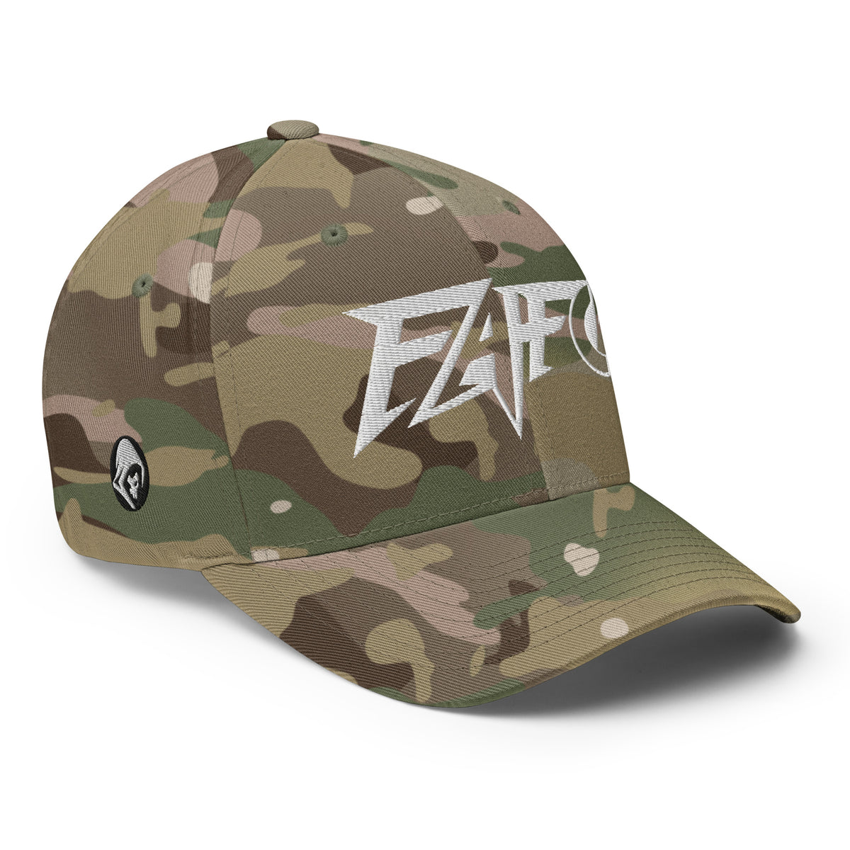 Right-front view of multicam green FAFO Power Flexfit hat