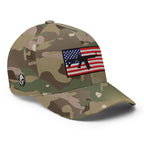 Right-front view of multicam green AR-15 Old Glory Flexfit hat