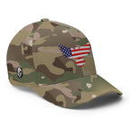 Right-front view of multicam green Old Glory Eagle Flexfit hat