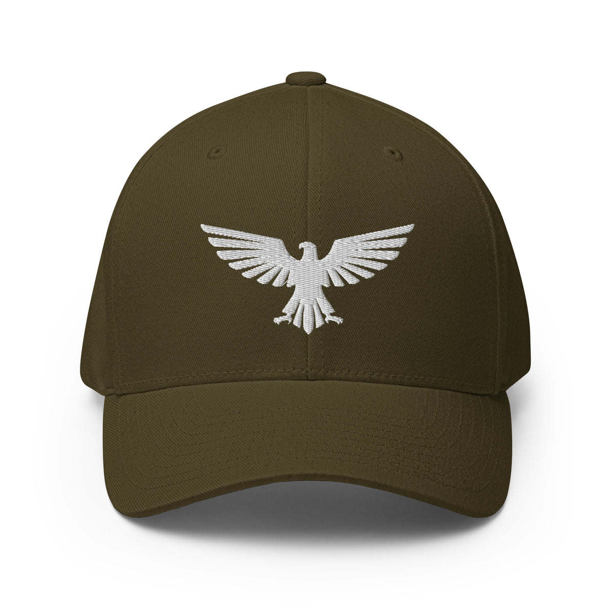 Front view of olive Bold American Eagle Flexfit hat