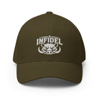 Front view of olive Infidel War Pig Flexfit hat