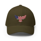 Front view of olive Old Glory Eagle Flexfit hat