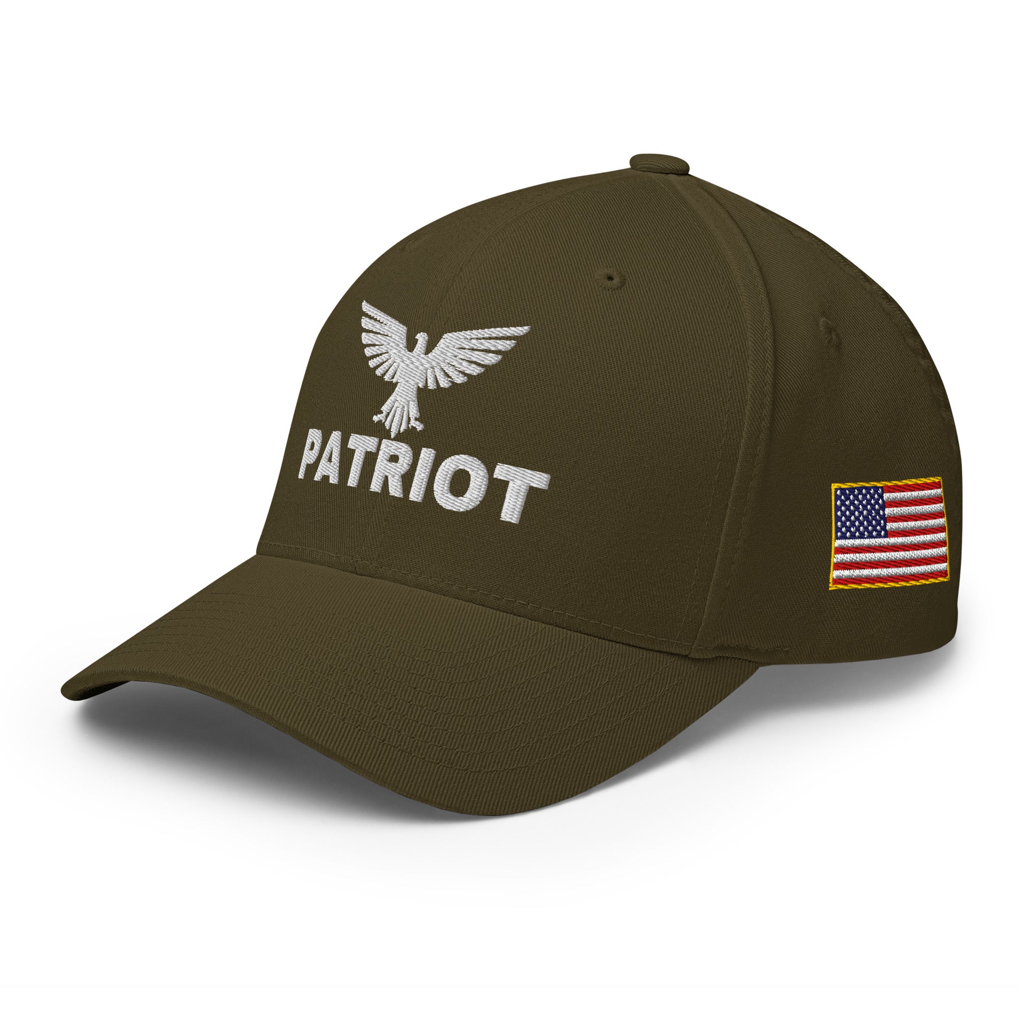 Brown cap with 'Patriot' text and eagle emblem on a white background