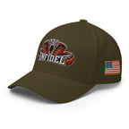 Left-front view of olive Infidel Cobra King Flexfit hat