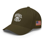 Left-front view of olive Infidel War Pig Flexfit hat