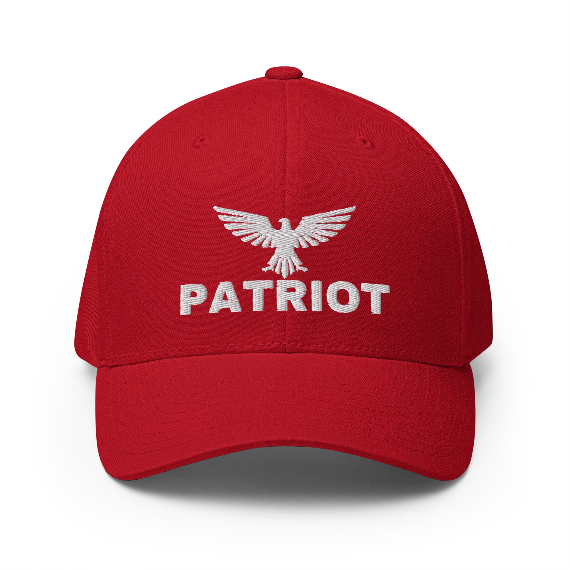 Red cap with white eagle logo and 'Patriot' text on a white background