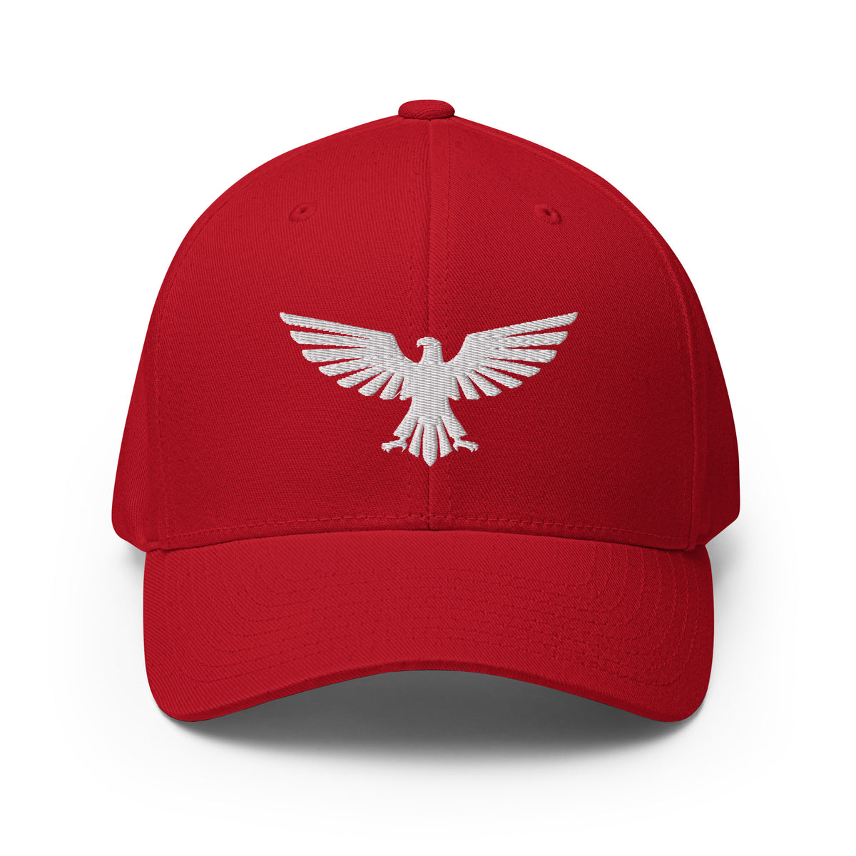 Front view of red Bold American Eagle Flexfit hat