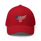 Front view of red Old Glory Eagle Flexfit hat