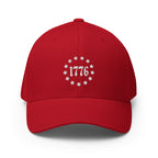 Front view of red 1776 Betsy Ross Stars Flexfit hat