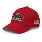 Left-front view of red Infidel Cobra King Flexfit hat