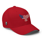 Right-front view of red Old Glory Eagle Flexfit hat