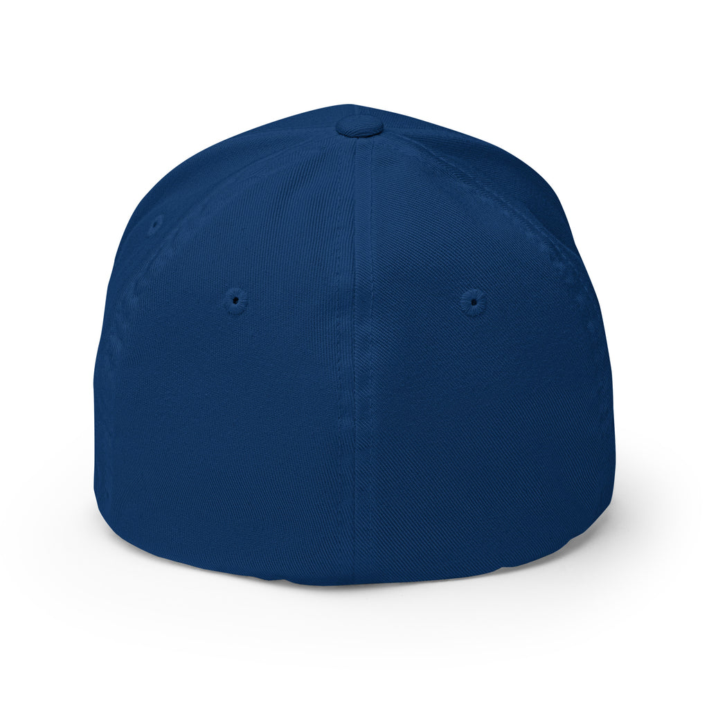 Back view of royal blue Infidel USA Flag Cobra Flexfit hat