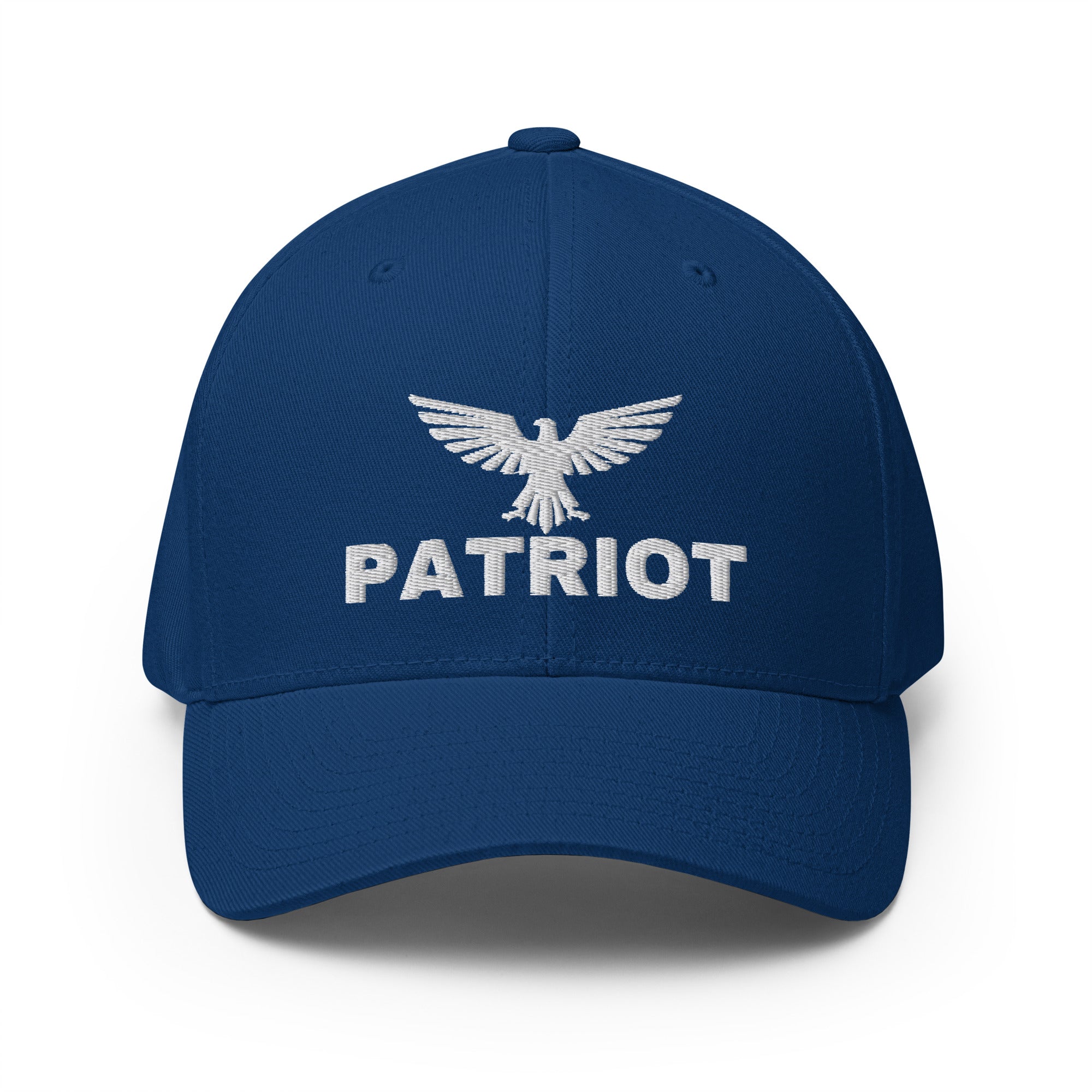 Blue cap with white eagle logo and 'Patriot' text on a white background