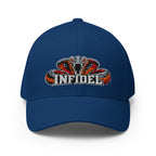 Front view of royal blue Infidel Cobra King Flexfit hat