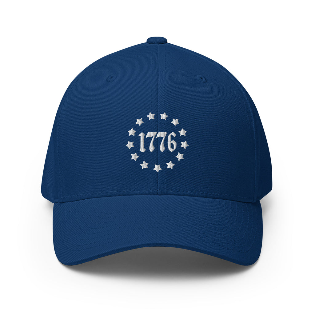 Front view of royal blue 1776 Betsy Ross Stars Flexfit hat
