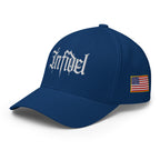 Left-front view of royal blue Infidel Script Flexfit hat