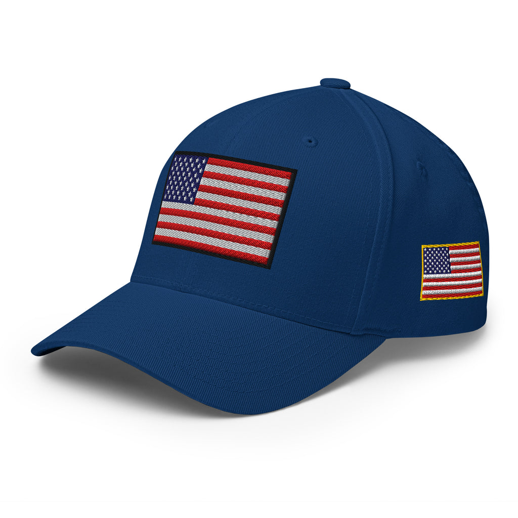 Old Glory American Flag Flexfit Hat in Royal Blue, left front view