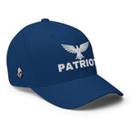 Right-front view of royal blue Patriot Eagle Flexfit hat
