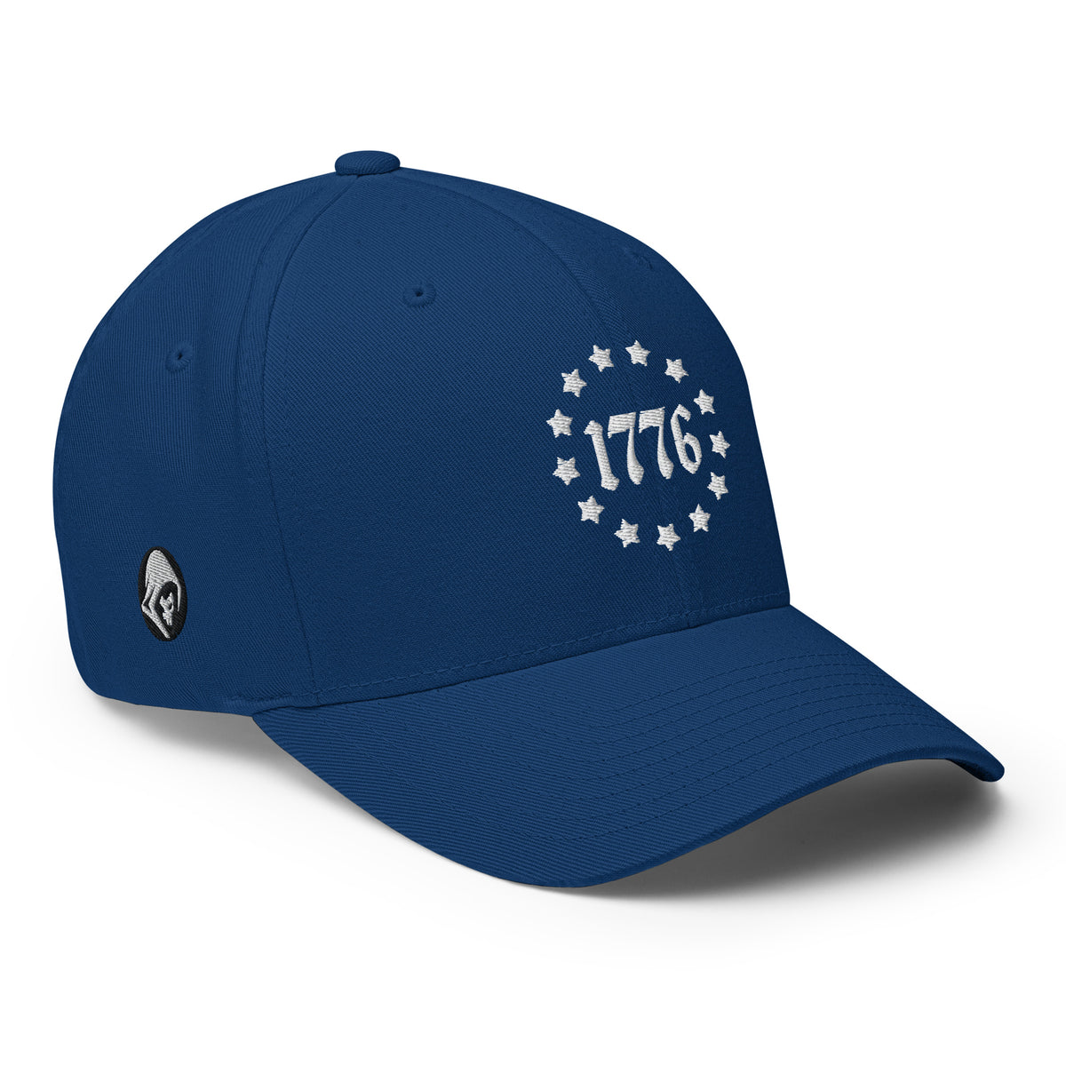 Right-front view of royal blue 1776 Betsy Ross Stars Flexfit hat