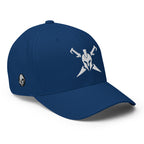 Royal Blue structured Flexfit cap, right front view with Call to Arms embroidery