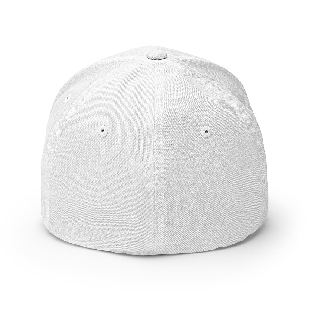 Back view of white Infidel USA Flag Cobra Flexfit hat