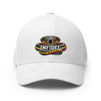 Front view of white Infidel Coiled Cobra Flexfit hat