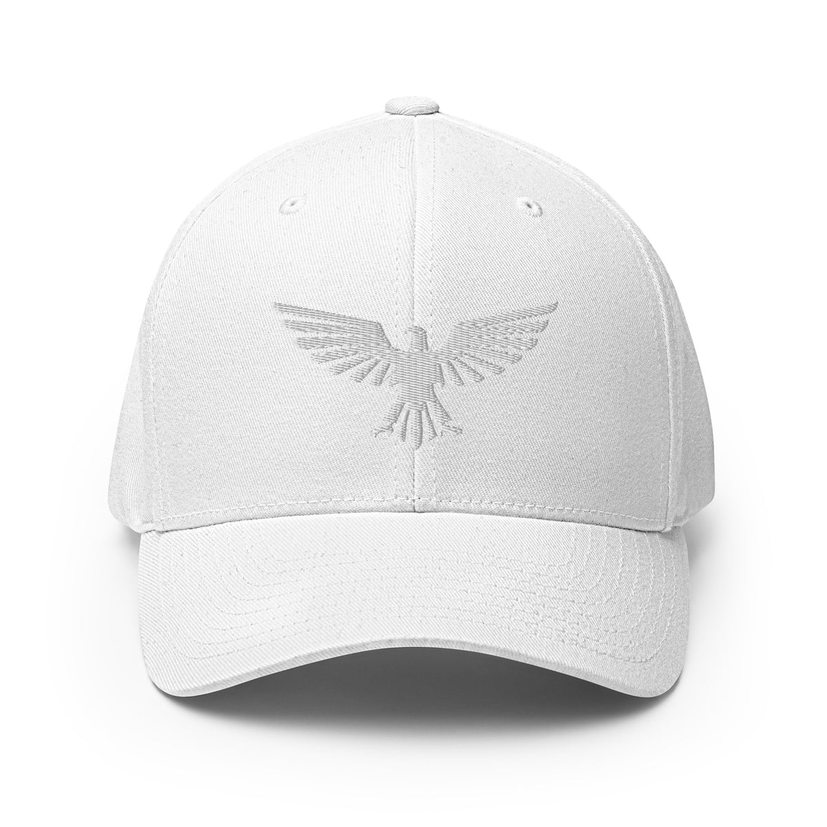 Front view of white Bold American Eagle Flexfit hat